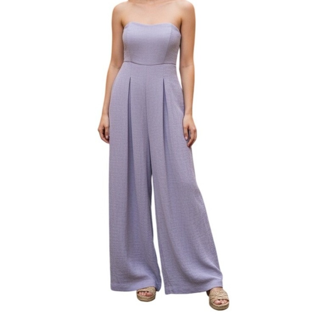 REVOLVE ENDLESS ROSE Strapless Wide Leg Lavender‎ Pockets Pleated Jumpsuit XS